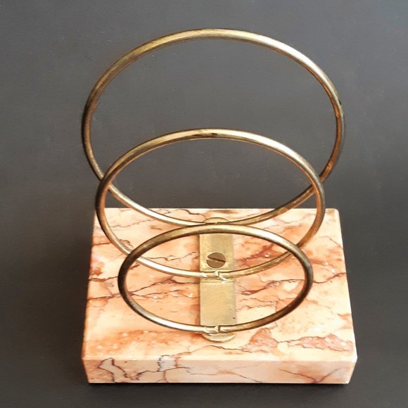 VTG Letter Holder Gadget Stand Pink Marble Brass Rings Art Deco Desk Accessories - Picture 3 of 9